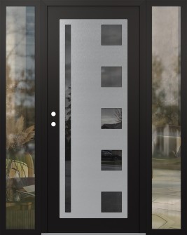 Diamond C3 68" x 80" black/black mirrored Glass Panel stainless steel RHI with 2 Sidelites clear Glass