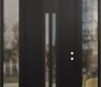 Modern Steel Front Door DIAMOND A8 60" X 96" BLACK/BLACK CLEAR GLASS PANEL BLACK LHI WITH 2 SIDELITES AND TRANSOM CLEAR GLASS