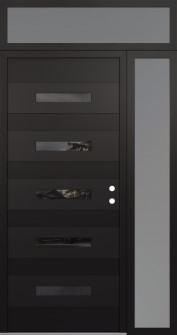 Diamond D9 50" x 96" black/black mirrored Glass Panel black LHI with Sidelite and Transom frosted Glass