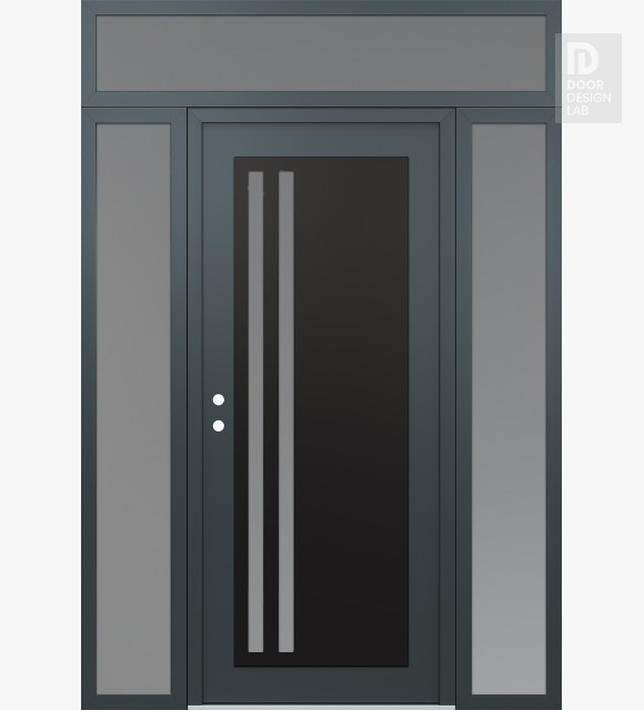 Modern Steel Front Door Diamond C6 60" x 96" anthracite/anthracite frosted Glass Panel black RHI with 2 Sidelites and Transom frosted Glass