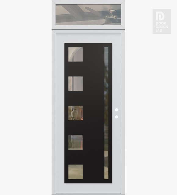Modern Steel Front Door Diamond C3 36" x 96" white/white clear Glass Panel black LHI with Transom clear Glass