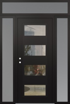 Diamond C2 68" x 96" black/black clear Glass Panel black RHI with 2 Sidelites and Transom frosted Glass