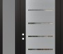 Modern Steel Front Door Diamond C11 52" x 96" black/black clear Glass Panel stainless steel RHI with Sidelite and Transom frosted Glass