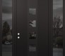Modern Steel Front Door DIAMOND A13 64" X 96" BLACK/BLACK MIRRORED GLASS PANEL BLACK RHI WITH 2 SIDELITES AND TRANSOM MIRRORED GLASS