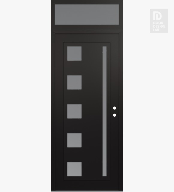 Modern Steel Front Door Diamond C3 36" x 96" black/white frosted Glass Panel black LHI with Transom frosted Glass