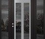 Modern Steel Front Door Diamond C14 60" x 96" black/black mirrored Glass Panel stainless steel RHI with 2 Sidelites and Transom mirrored Glass