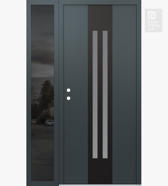 Modern Steel Front Door DIAMOND A8 52" X 80" ANTHRACITE/ANTHRACITE FROSTED GLASS PANEL BLACK RHI WITH SIDELITE MIRRORED GLASS