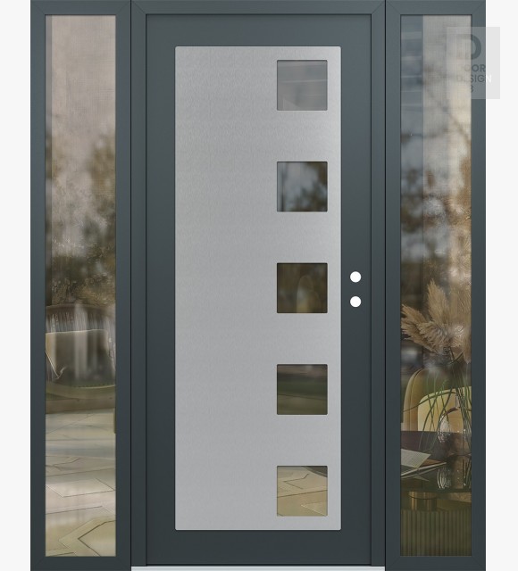 Modern Steel Front Door Diamond C5 60" x 80" anthracite/anthracite clear Glass Panel stainless steel LHI with 2 Sidelites clear Glass