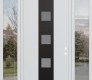 DIAMOND A12 64" X 96" BLACK/WHITE FROSTED GLASS PANEL BLACK RHI WITH 2 SIDELITES AND TRANSOM CLEAR GLASS