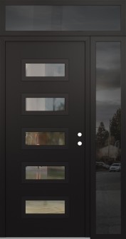 Diamond D1 48" x 96" black/black clear Glass Panel black LHI with Sidelite and Transom mirrored Glass