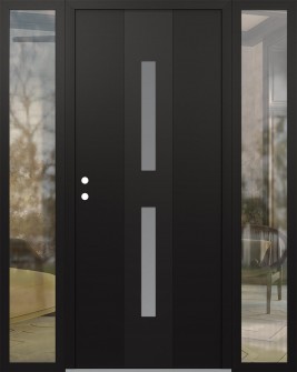 DIAMOND A6 68" X 80" BLACK/WHITE FROSTED GLASS PANEL BLACK RHI WITH 2 SIDELITES CLEAR GLASS