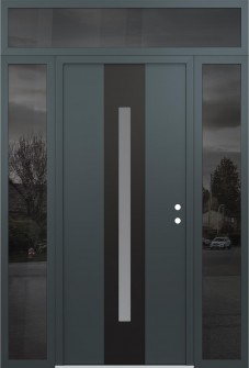 DIAMOND A2 68" X 96" ANTHRACITE/ANTHRACITE FROSTED GLASS PANEL BLACK LHI WITH 2 SIDELITES AND TRANSOM MIRRORED GLASS