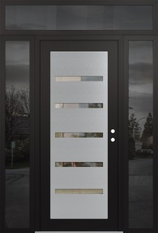 Diamond C7 64" x 96" black/black clear Glass Panel stainless steel LHI with 2 Sidelites and Transom mirrored Glass