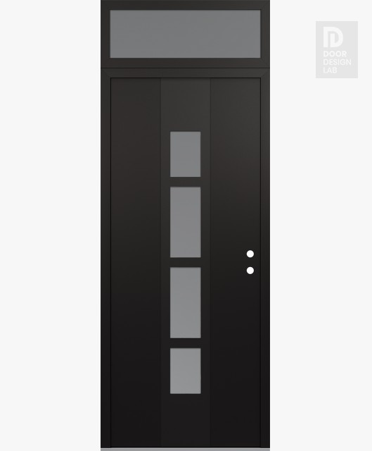 Modern Steel Front Door DIAMOND A10 36" X 96" BLACK/WHITE FROSTED GLASS PANEL BLACK LHI WITH TRANSOM FROSTED GLASS