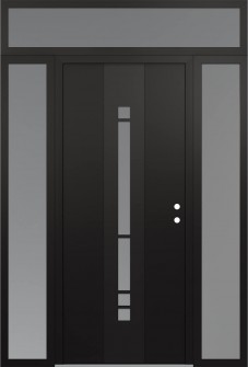 DIAMOND A3 64" X 96" BLACK/WHITE FROSTED GLASS PANEL BLACK LHI WITH 2 SIDELITES AND TRANSOM FROSTED GLASS