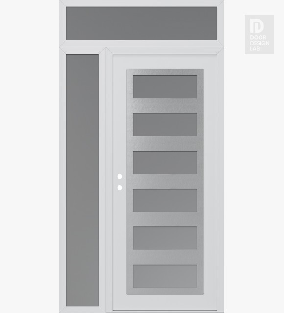 Modern Steel Front Door Diamond C9 48" x 96" white/white frosted Glass Panel stainless steel RHI with Sidelite and Transom frosted Glass