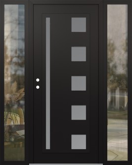 Diamond C3 64" x 80" black/white frosted Glass Panel black RHI with 2 Sidelites clear Glass