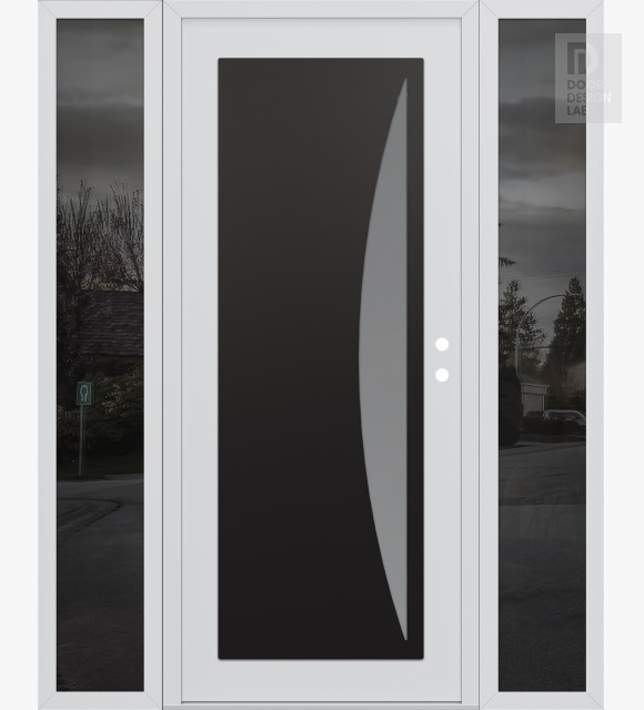 Modern Steel Front Door Diamond C13 68" x 80" white/white frosted Glass Panel black LHI with 2 Sidelites mirrored Glass