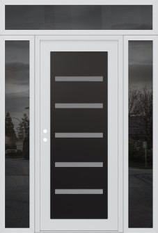 Diamond C7 60" x 96" white/white frosted Glass Panel black RHI with 2 Sidelites and Transom mirrored Glass