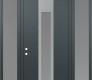 Modern Steel Front Door DIAMOND A1 68" X 96" ANTHRACITE/ANTHRACITE FROSTED GLASS PANEL STAINLESS STEEL RHI WITH 2 SIDELITES AND TRANSOM FROSTED GLASS