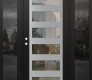 Modern Steel Front Door Diamond C9 60" x 80" black/black clear Glass Panel stainless steel RHI with 2 Sidelites mirrored Glass
