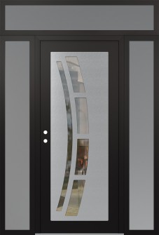 Diamond C12 64" x 96" black/black clear Glass Panel stainless steel RHI with 2 Sidelites and Transom frosted Glass