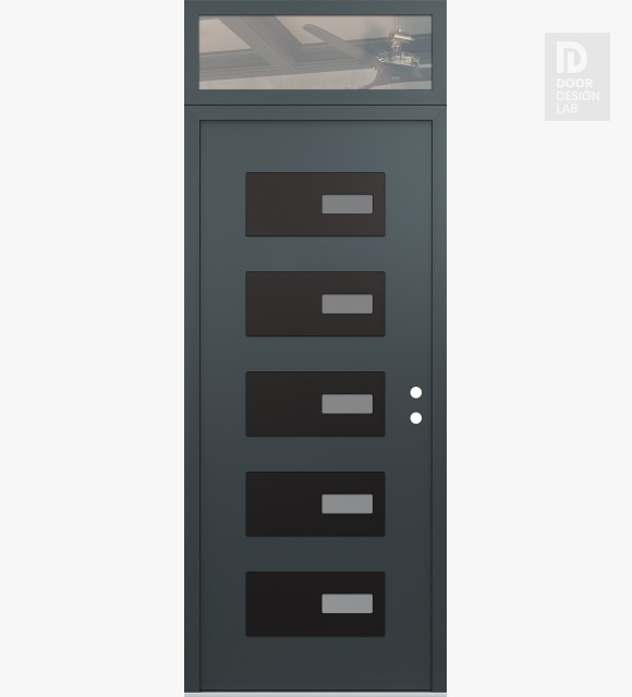 Modern Steel Front Door Diamond D7 36" x 96" anthracite/anthracite frosted Glass Panel black LHI with Transom clear Glass