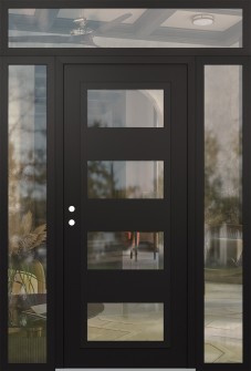 Diamond C2 60" x 96" black/black clear Glass Panel black RHI with 2 Sidelites and Transom clear Glass