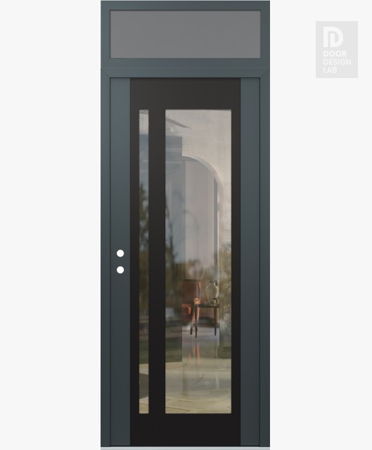 Modern Steel Front Door Diamond C15 36" x 96" anthracite/anthracite clear Glass Panel black RHI with Transom frosted Glass