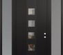 Modern Steel Front Door DIAMOND A13 64" X 96" BLACK/BLACK CLEAR GLASS PANEL BLACK LHI WITH 2 SIDELITES AND TRANSOM FROSTED GLASS
