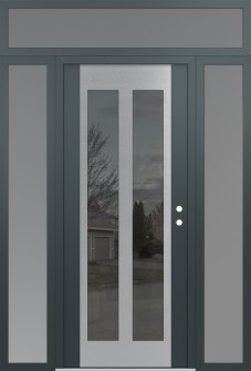 Diamond C14 68" x 96" anthracite/anthracite mirrored Glass Panel stainless steel LHI with 2 Sidelites and Transom frosted Glass