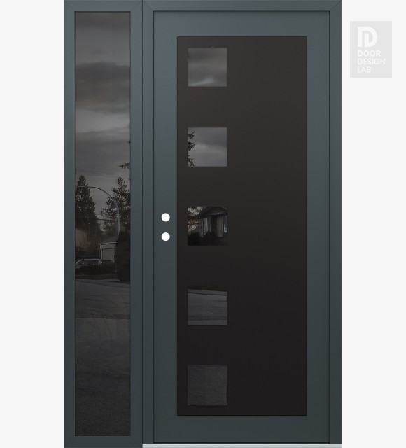 Modern Steel Front Door Diamond C5 50" x 80" anthracite/anthracite mirrored Glass Panel black RHI with Sidelite mirrored Glass