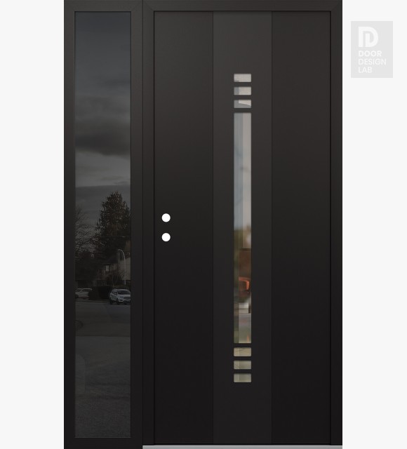 Modern Steel Front Door DIAMOND A5 52" X 80" BLACK/BLACK CLEAR GLASS PANEL BLACK RHI WITH SIDELITE MIRRORED GLASS