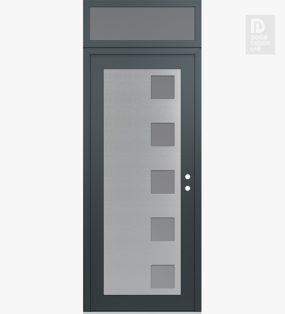Modern Steel Front Door Diamond C5 36" x 96" anthracite/anthracite frosted Glass Panel stainless steel LHI with Transom frosted Glass