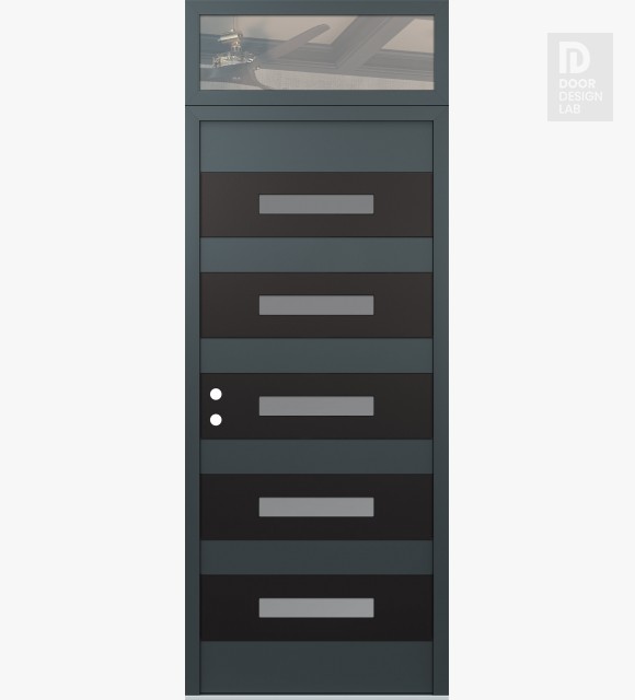 Modern Steel Front Door Diamond D9 36" x 96" anthracite/anthracite frosted Glass Panel black RHI with Transom clear Glass