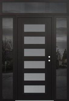 Diamond C9 60" x 96" black/white frosted Glass Panel black LHI with 2 Sidelites and Transom mirrored Glass