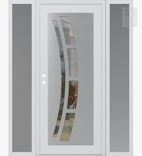 Modern Steel Front Door Diamond C12 64" x 80" white/white clear Glass Panel stainless steel RHI with 2 Sidelites frosted Glass