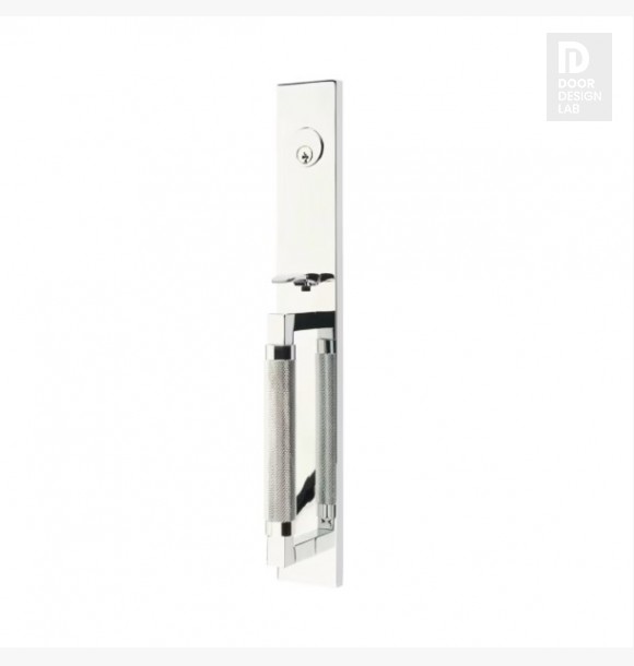 EMTEK HERCULES KNURLED FULL LENGTH DOUBLE CYLINDER KEYD 4229 POLISHED CHROME US26 for Steel Front Doors