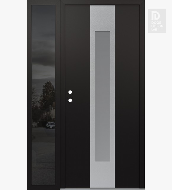 Modern Steel Front Door DIAMOND A1 48" X 80" BLACK/WHITE FROSTED GLASS PANEL STAINLESS STEEL RHI WITH SIDELITE MIRRORED GLASS