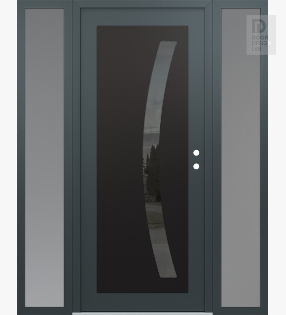Modern Steel Front Door Diamond C4 60" x 80" anthracite/anthracite mirrored Glass Panel black LHI with 2 Sidelites frosted Glass