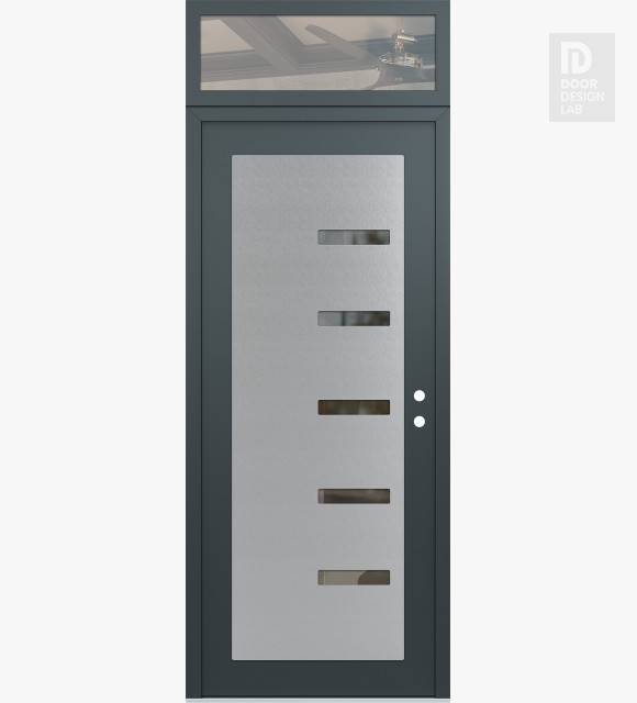Modern Steel Front Door Diamond C8 36" x 96" anthracite/anthracite clear Glass Panel stainless steel LHI with Transom clear Glass