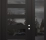 Modern Steel Front Door Diamond C9 48" x 96" black/black mirrored Glass Panel black LHI with Sidelite and Transom mirrored Glass