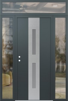 DIAMOND A6 68" X 96" ANTHRACITE/ANTHRACITE FROSTED GLASS PANEL STAINLESS STEEL RHI WITH 2 SIDELITES AND TRANSOM CLEAR GLASS