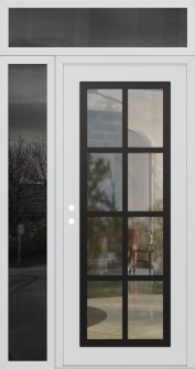 Diamond C16 50" x 96" white/white clear Glass Panel black RHI with Sidelite and Transom mirrored Glass