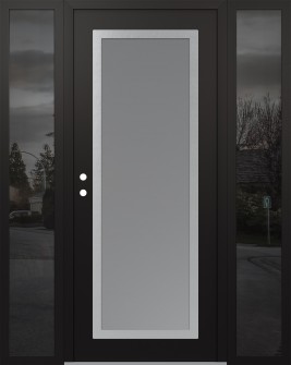 Diamond C1 68" x 80" black/white frosted Glass Panel stainless steel RHI with 2 Sidelites mirrored Glass