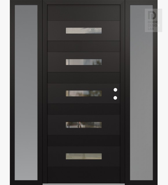 Modern Steel Front Door Diamond D9 60" x 80" black/black clear Glass Panel black LHI with 2 Sidelites frosted Glass