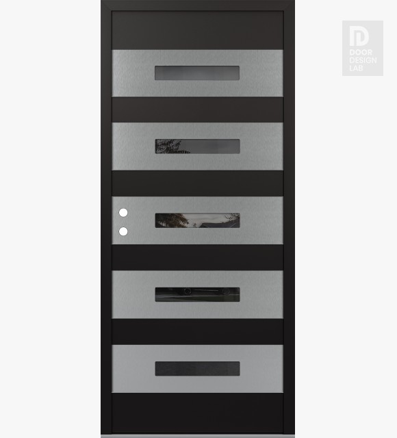 Modern Steel Front Door Diamond D9 36" x 80" black/black mirrored Glass Panel stainless steel RHI
