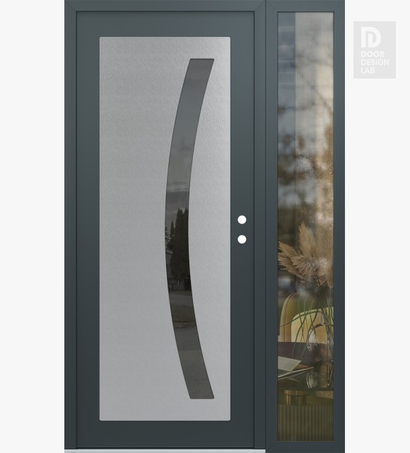 Modern Steel Front Door Diamond C4 52" x 80" anthracite/anthracite mirrored Glass Panel stainless steel LHI with Sidelite clear Glass