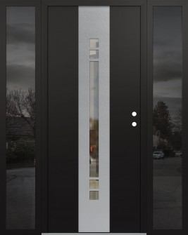 DIAMOND A4 68" X 80" BLACK/BLACK CLEAR GLASS PANEL STAINLESS STEEL LHI WITH 2 SIDELITES MIRRORED GLASS