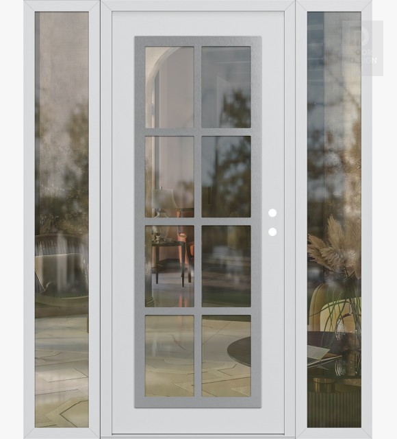 Modern Steel Front Door Diamond C16 68" x 80" white/white clear Glass Panel stainless steel LHI with 2 Sidelites clear Glass